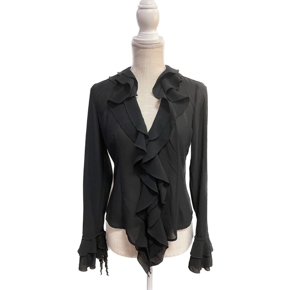 Alberto Makali Black Ruffled Blouse